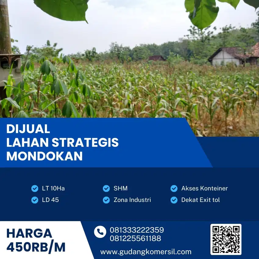 Dijual Lahan Strategis  Industri,Lokasi Mondokan,Sragen,Luas 10 Ha,Bu!