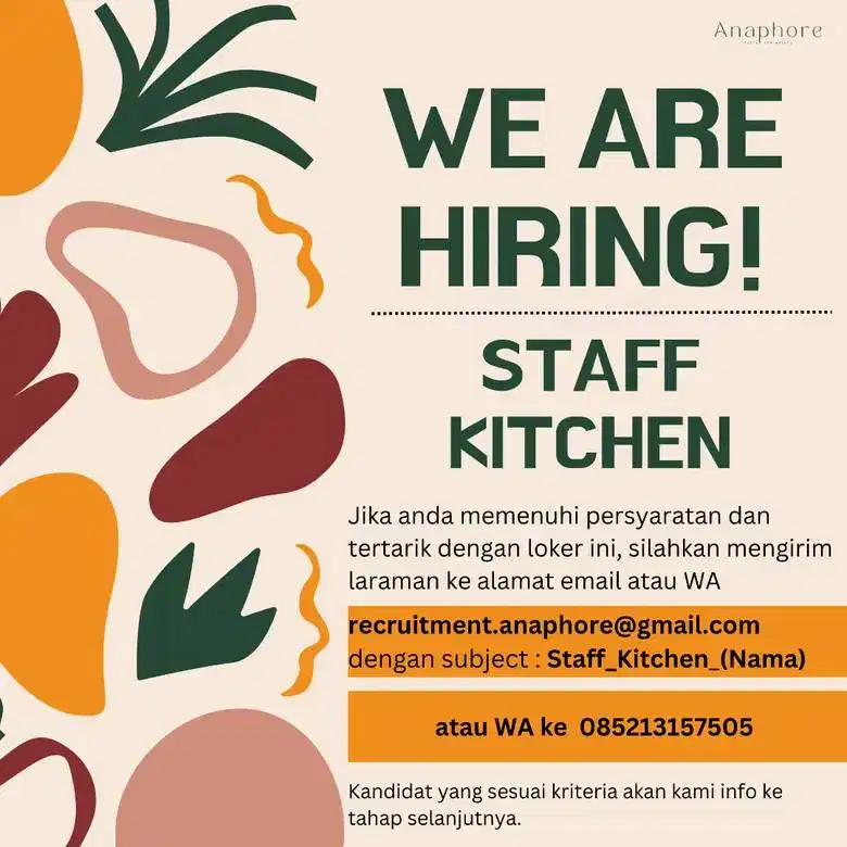 Dibutuhkan Staff Kitchen area Depok!