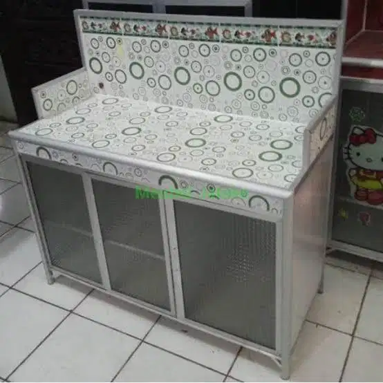 Meja Kompor Dapur 3 Pintu Rak Piring Keramik Alumunium