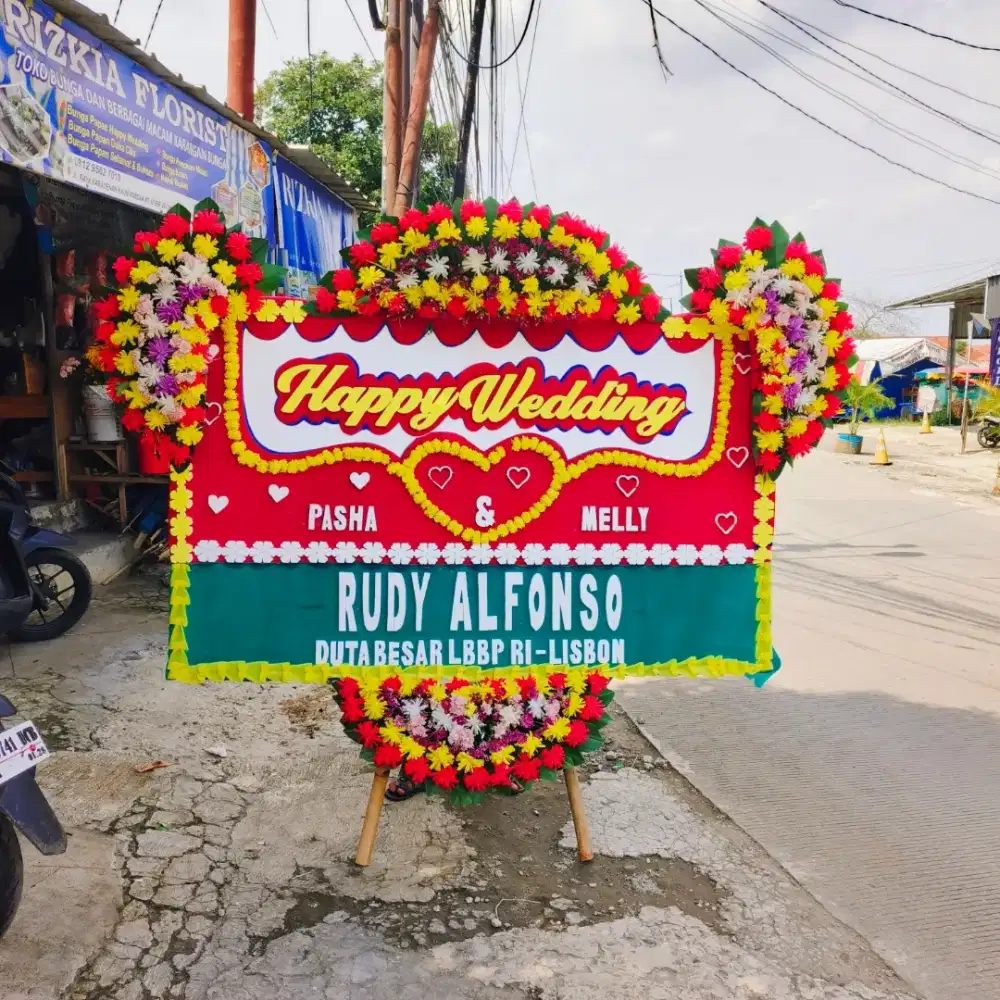 Karangan bunga ucapan happy wedding, Selamat & sukses
