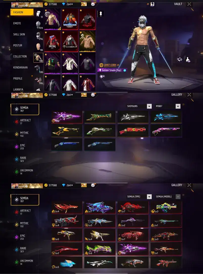 JUAL AKUN FF SPEK FUL EVO SG OPM+ RIPER DATA AMAN ADA GARANSI