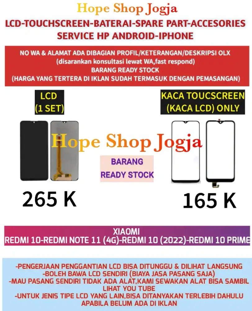 Service HP-Ganti Touchscreen-Baterai-LCD Xiaomi Redmi 10/10 prime