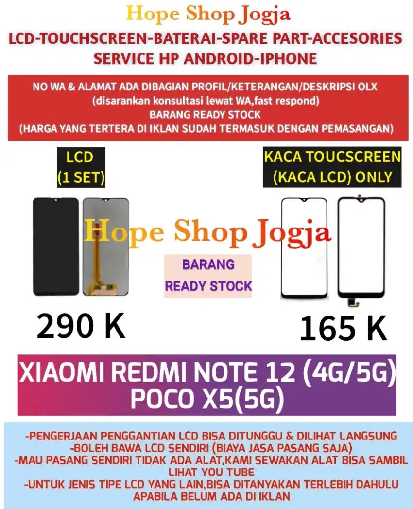 Touchscreen-Baterai/LCD XIAOMI REDMI NOTE 12 (4G/5G) POCO X5 (5G)