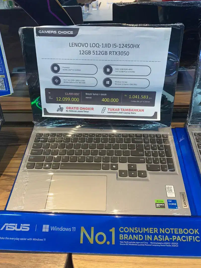 Laptop Lenovo LOQ-1JID I5-12450HX 12/512GB Cicilan Bunga Bisa 0%