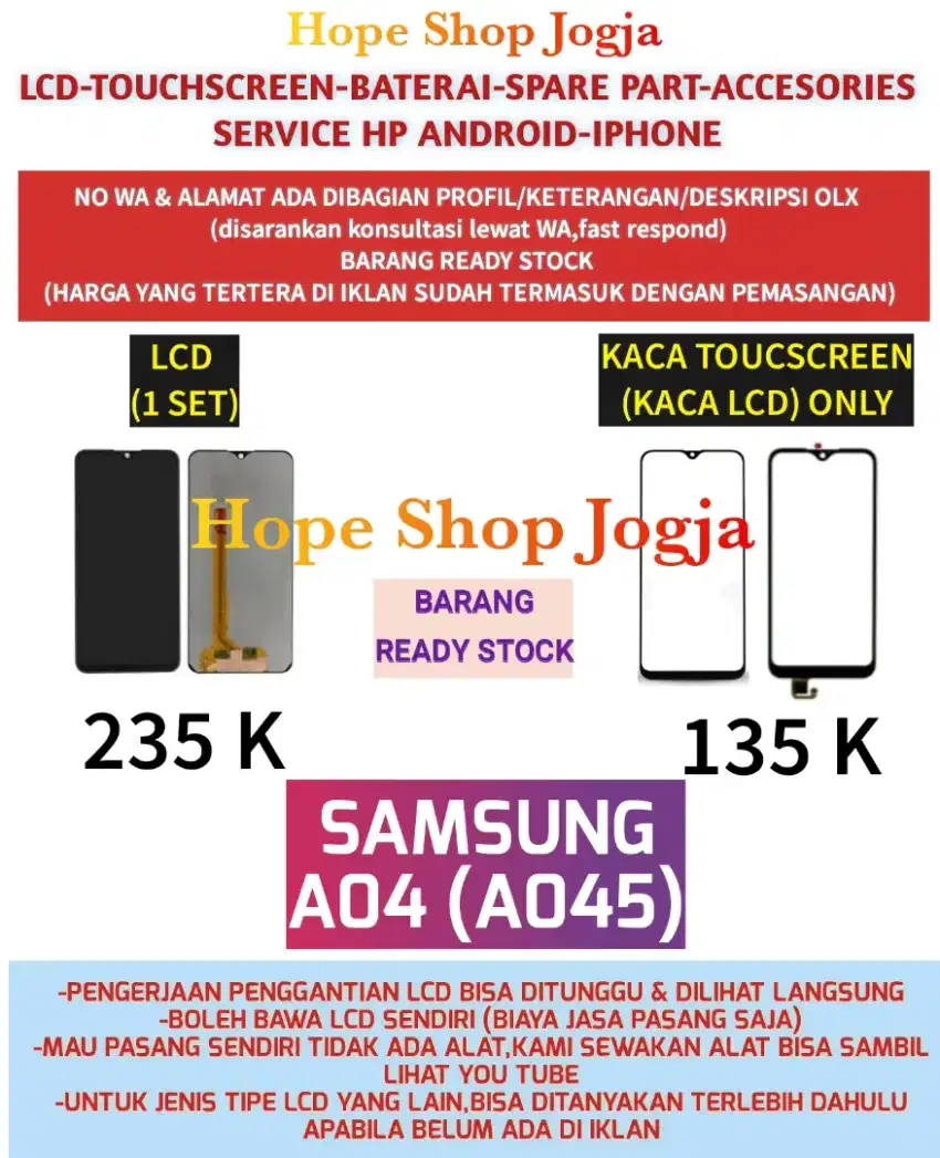 Service HP-Ganti Touchscreen/Baterai-LCD Samsung A04