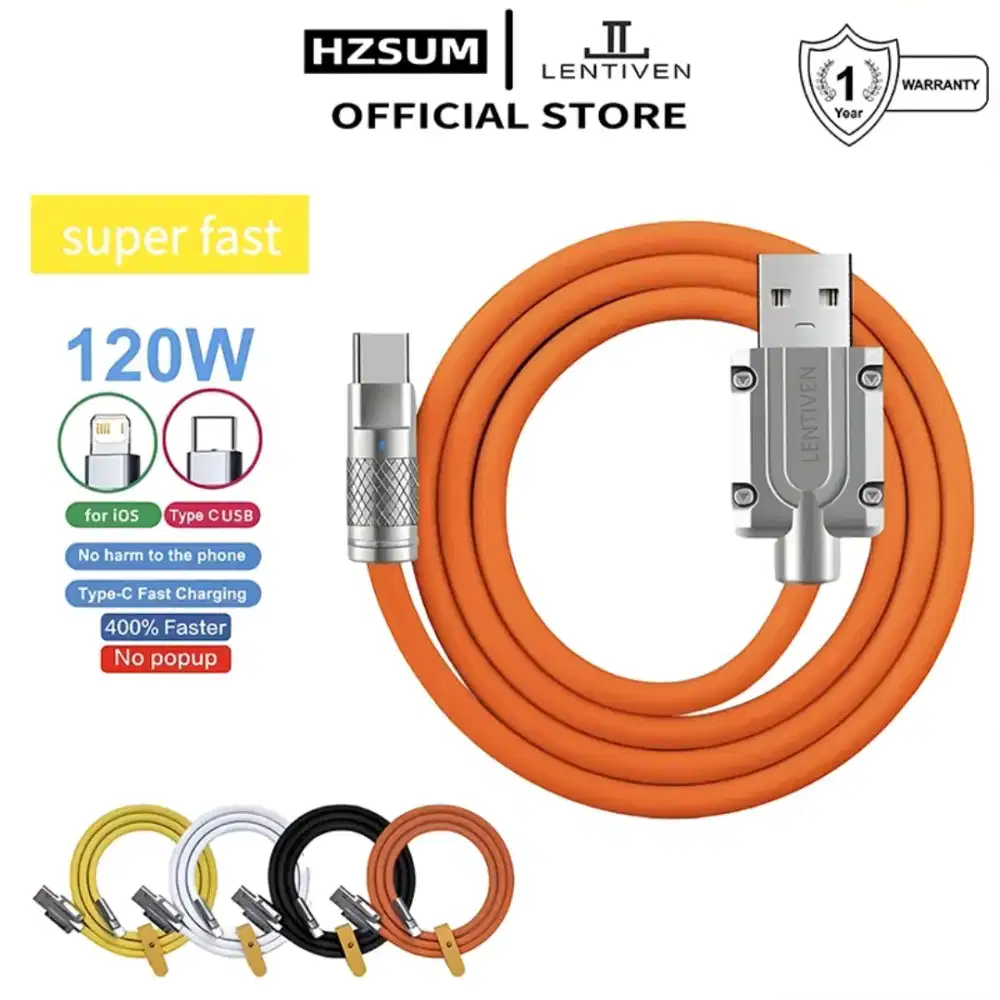 Kabel charger micro USB fast charging 6 A 120 w, Orange