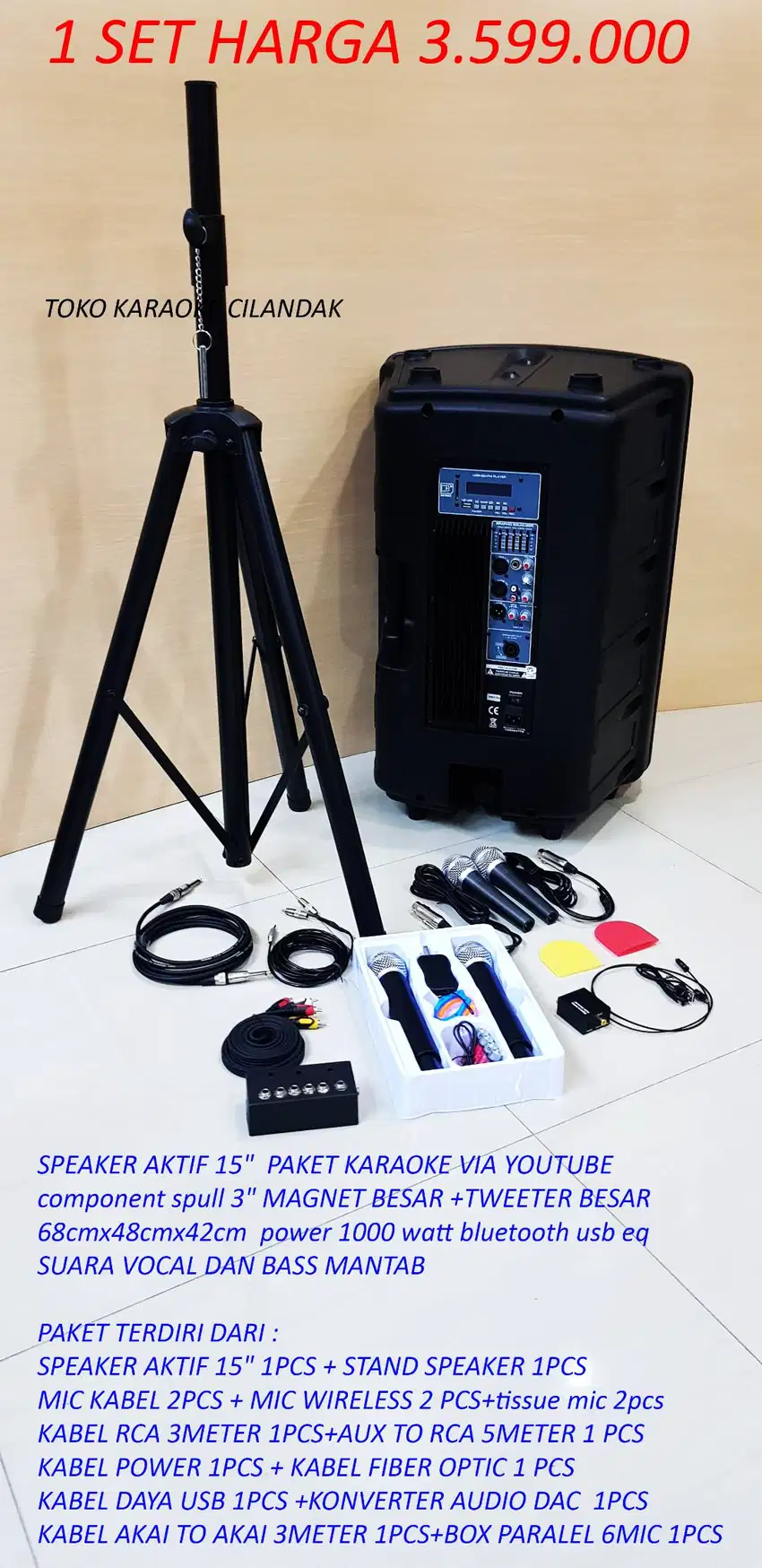 paket speaker aktif  15in lengkap