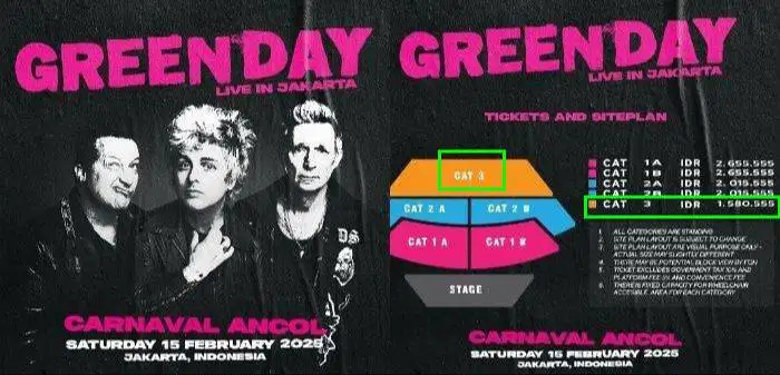 TIket Konser GREEN DAY - ( 2pcs tiket - CAT 3 )