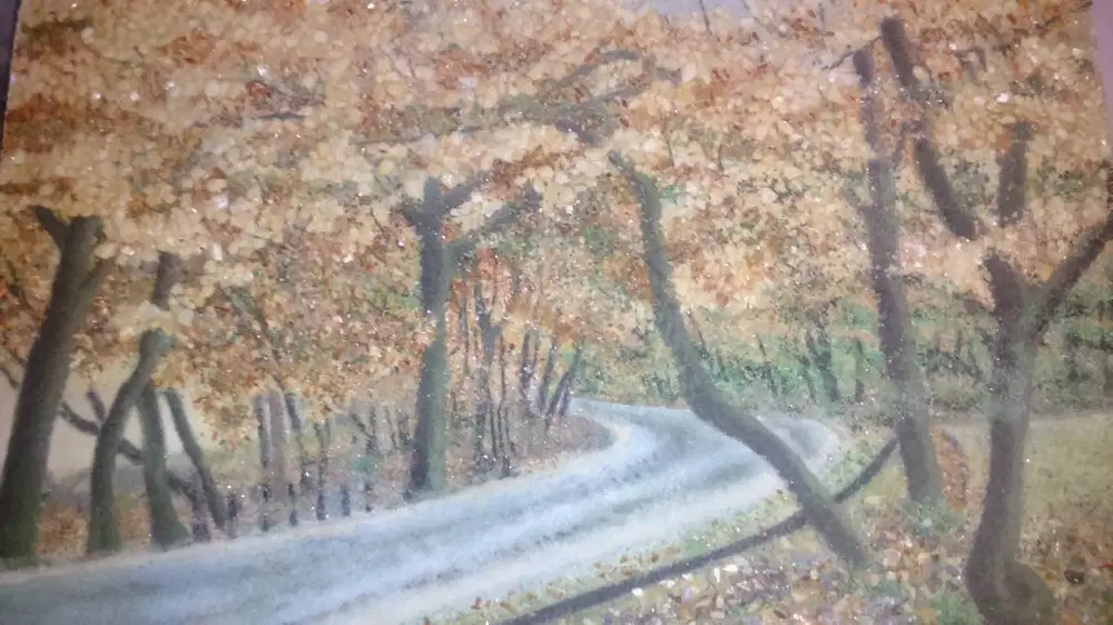 Lukisan Hutan dan Jalan Setapak dari Batu Mulia