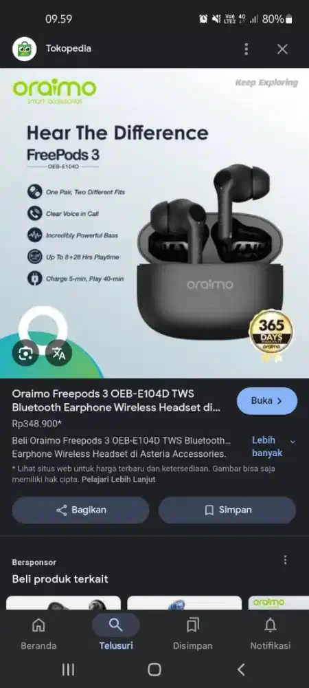 Dijual cepat headset bluetooth ORAIMO