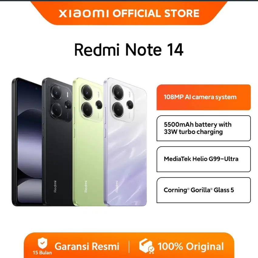 Baru...Xiaomi Redmi Note 14 8/128 Garansi Resmi (Black,Purple,Gold)