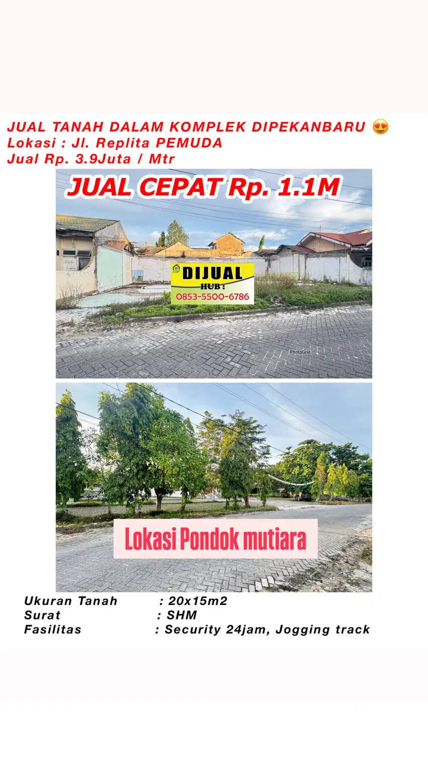 JUAL TANAH JL PEMUDA PAYUNG SEKAKI PONDOK MUTIARA