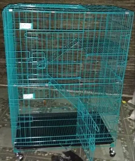 kandang kucing besi dilipat 3 susun 75x45x100 cm full alas roda