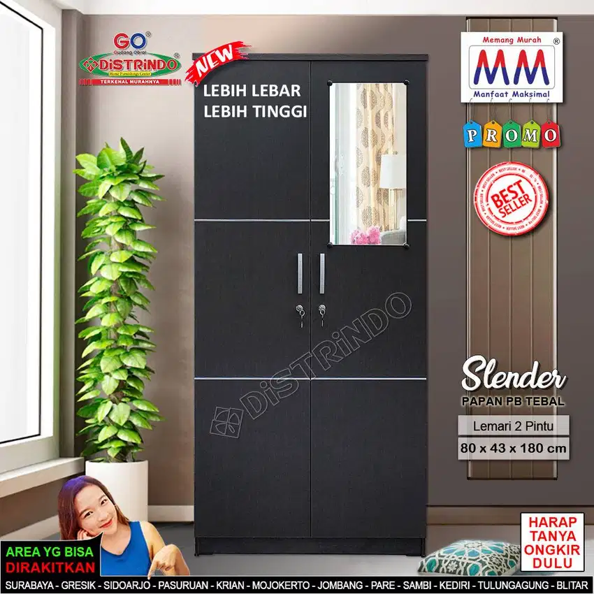 Lemari Pakaian 2Pintu Minimalis + Cermin pendek