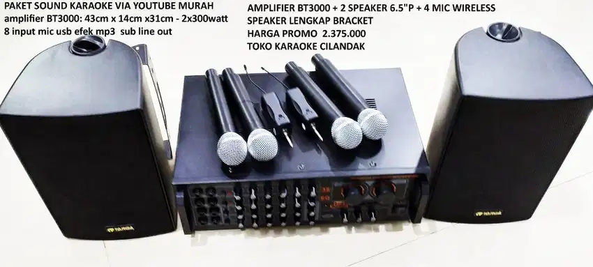 AMPLIFIER BT3000 + 2SPEAKER 6.5P + 4 MIC WIRELESS