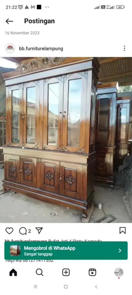 Bufet Hias Jati 4 Pintu Komodo