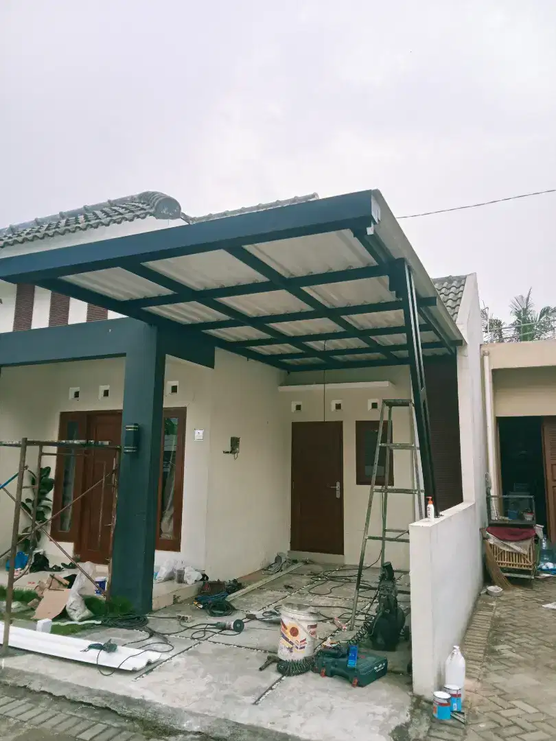 Canopy atap alderon 2 layer rangka 4x8 dan 4x6 flet besi galvanis