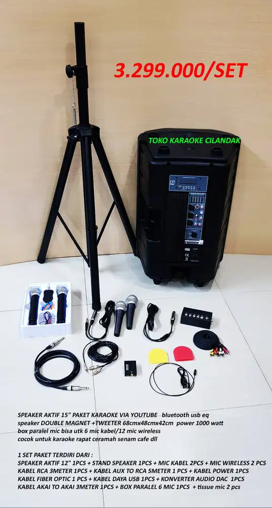 paket speaker lengkap berikut mic wireless dan kabel