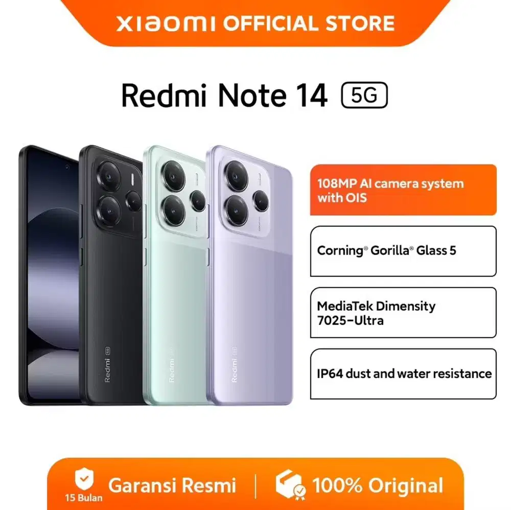 Baru...Xiaomi Redmi Note 14 5G 12/512 Grs Resmi (Black,Green,Purple)