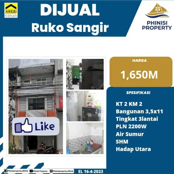 DIJUAL Ruko Murah dalam Kota di Jalan Sangir