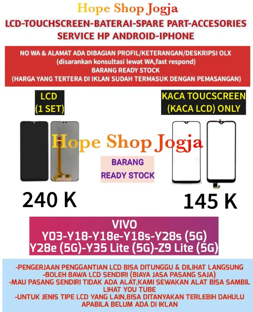 Touchscreen-Baterai-LCD VIVO
Y03-Y18-Y28e (5G)-T3 Lite (5G)-Z9 Lite 5G