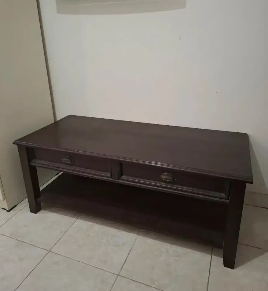 Meja ruang tamu kayu jati etnik panjang cokelat coklat tua