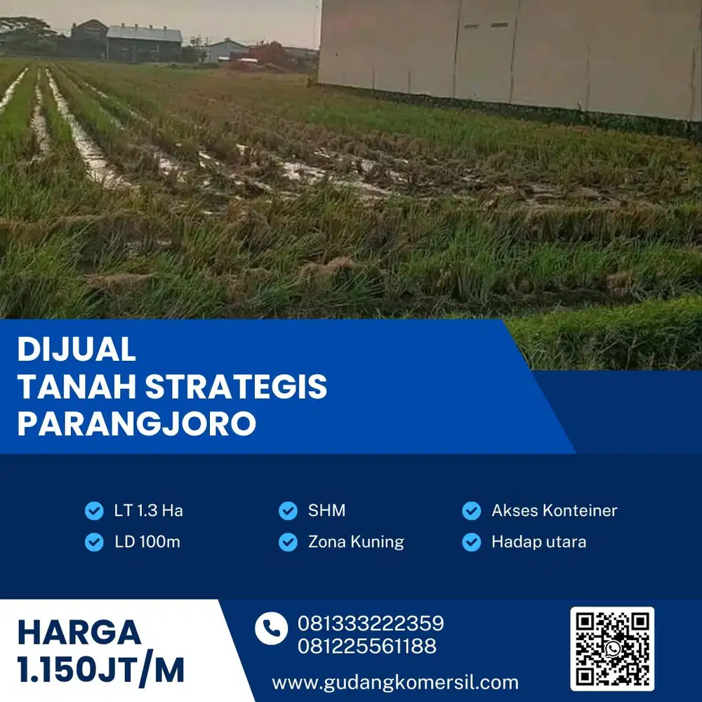 Dijual Lahan Zona Kuning Pekarangan Grogol Sukoharjo,Luas 1,3 Ha,Bu!