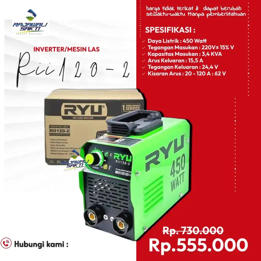 Mesin las ryu 450 watt 120 amper murah bergaransi