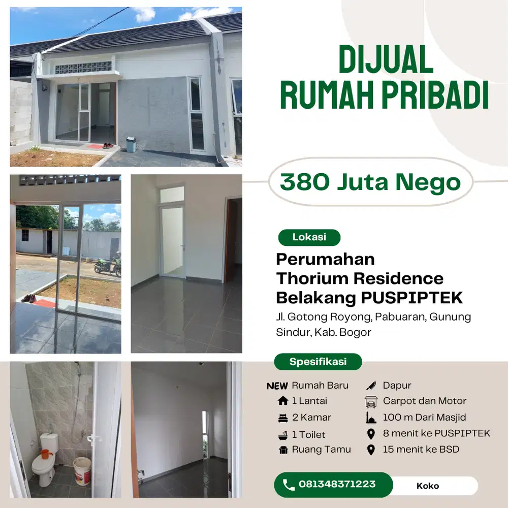 DI JUAL RUMAH DEKAT PUSPIPTEK 380JT NEGO