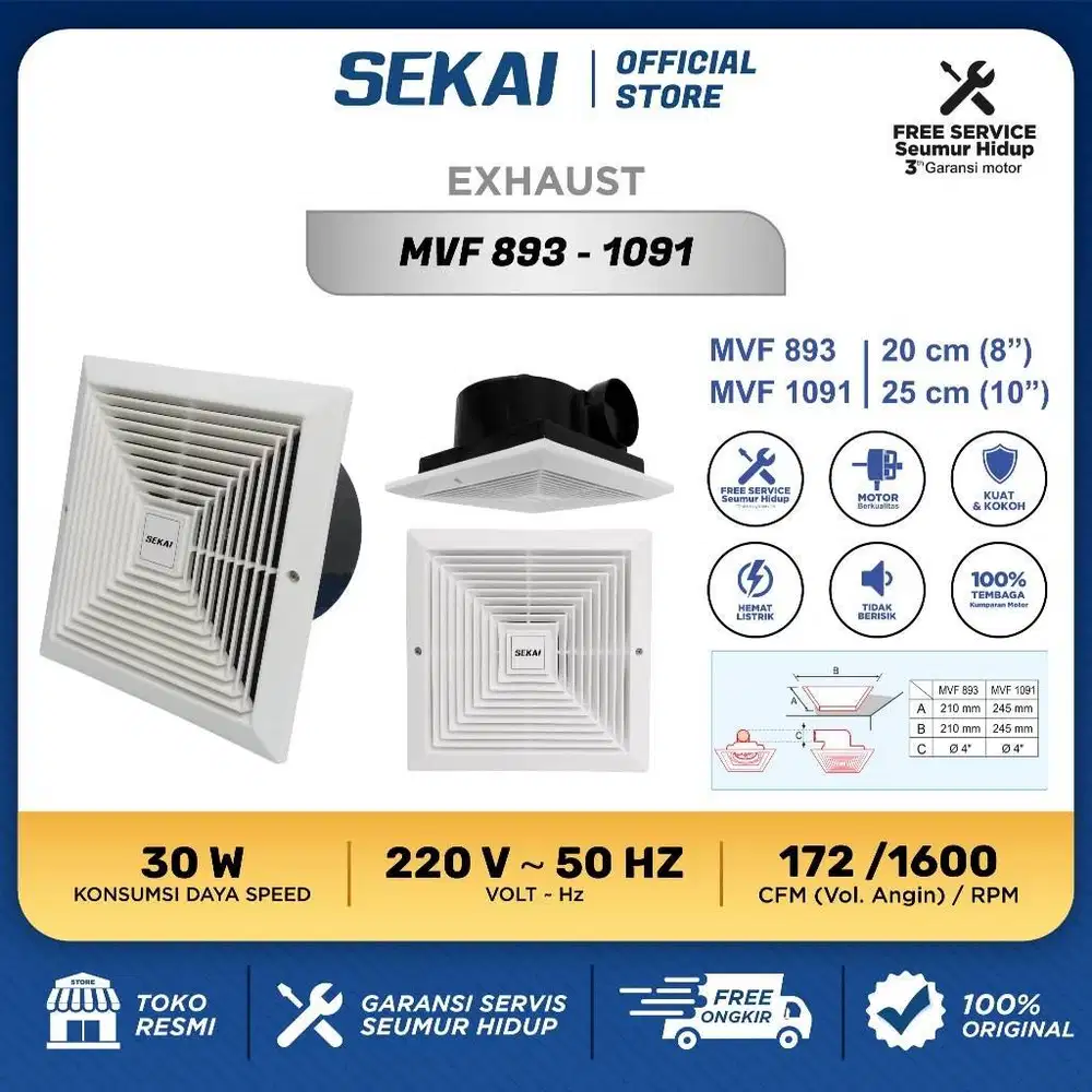 SEKAI Exhaust Fan / Kipas Angin Hexos Plafon Dak 8 inch / 10 inch - MV