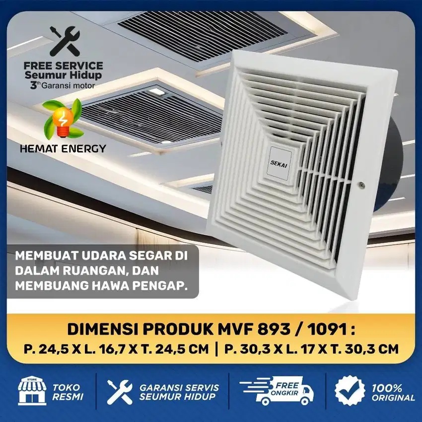 SEKAI Exhaust Fan / Kipas Angin Hexos Plafon Dak 8 inch / 10 inch - MV