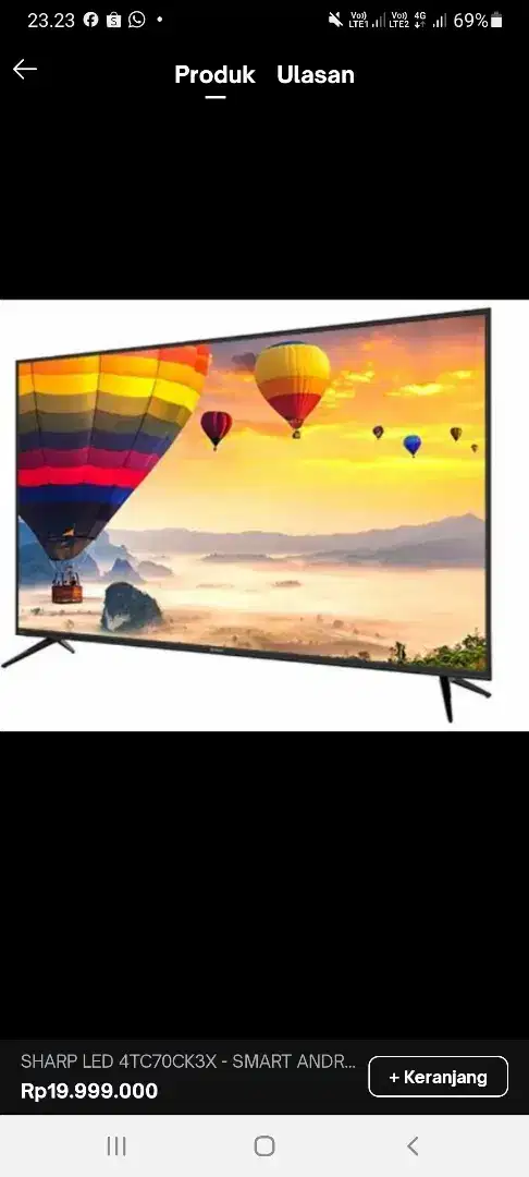 DIJUAL TV SHARP ANDROID/SMART TV UHD 4K 70 INCH GARANSI plus kardus