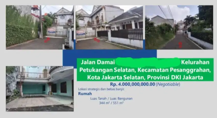 Dijual Rumah Jalan Damai Petukangan Selatan Pesanggrahan