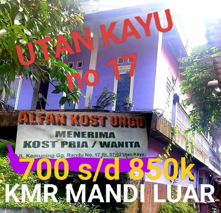 Kost Ungu MURMER 700rb Bebas 24jam di Utan kayu Matraman jak tim