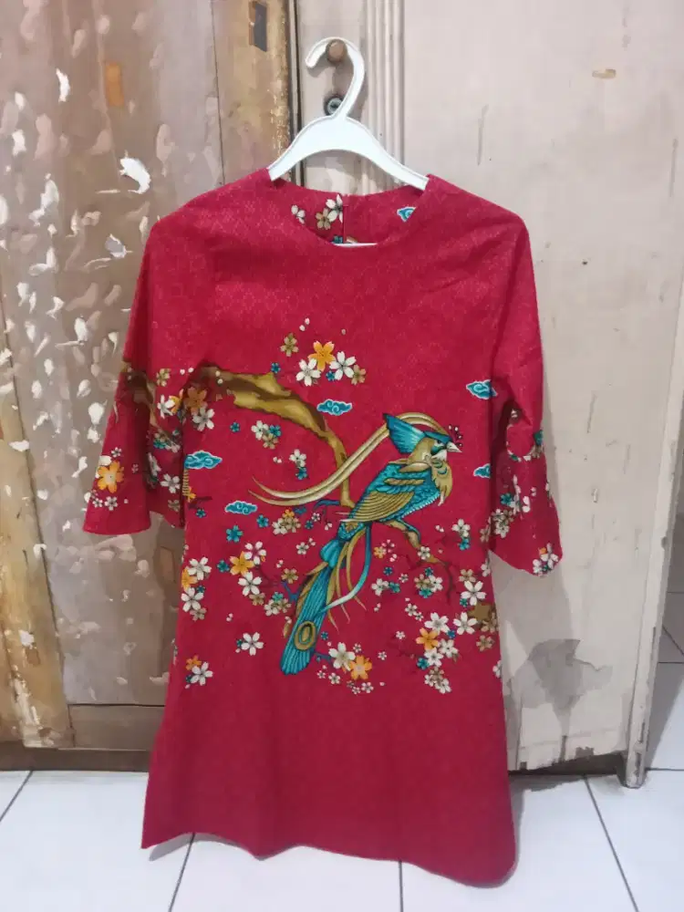 Dress Wanita Motif Burung Hong