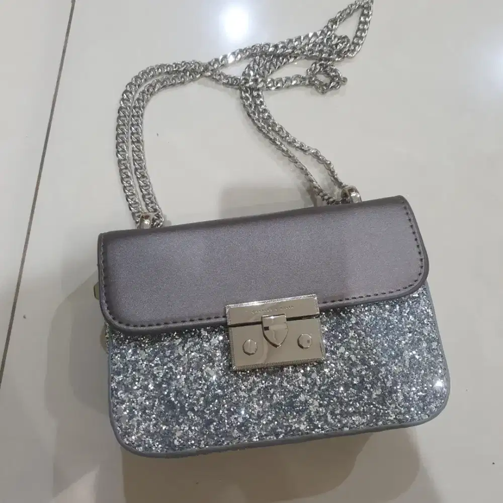 [NEW ORI] Charles & Keith Bag Clutch Party glitter silver
