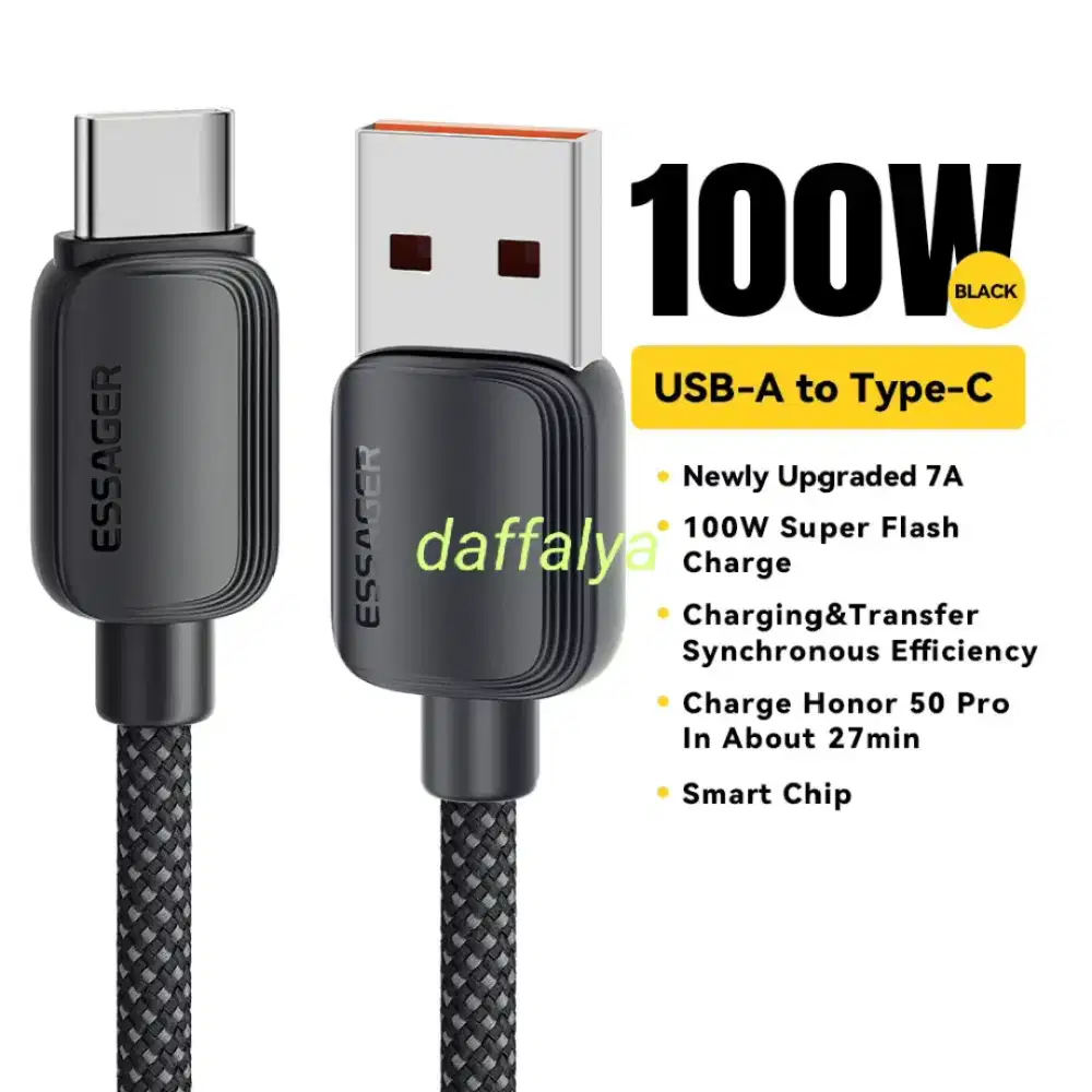 Essager kabel data 100w 7a fast charging nylon braided 2 meter
