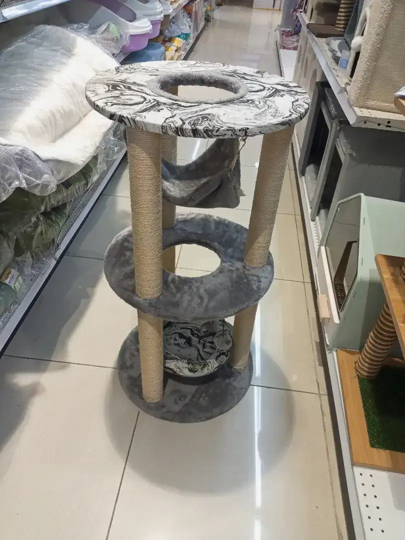 Rumah tempat mainan kucing 3 tingkat warna abu abu