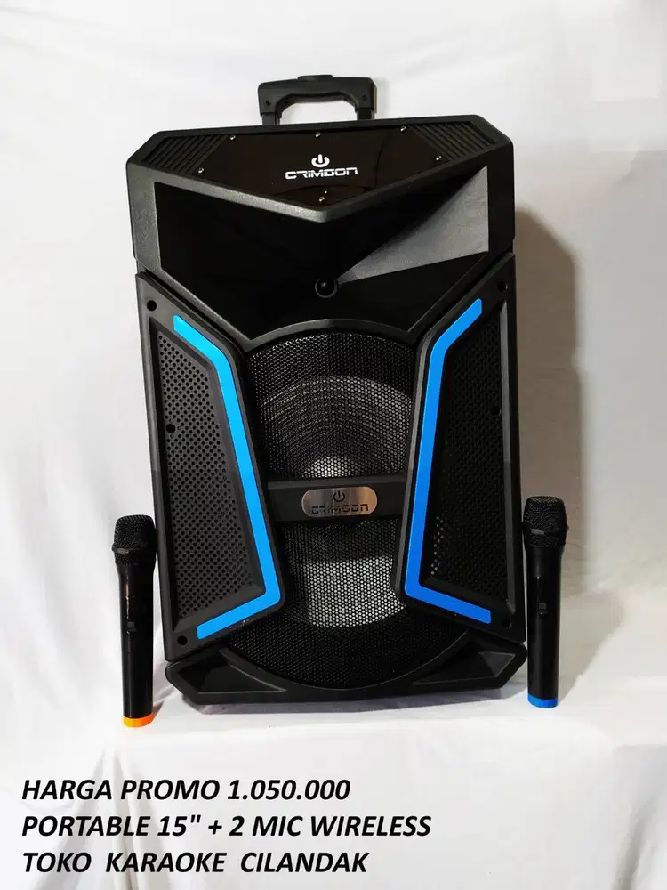PORTABLE SPEAKER 15 INCHI lengkap 2 mic wireless ada aki ,listrik mati