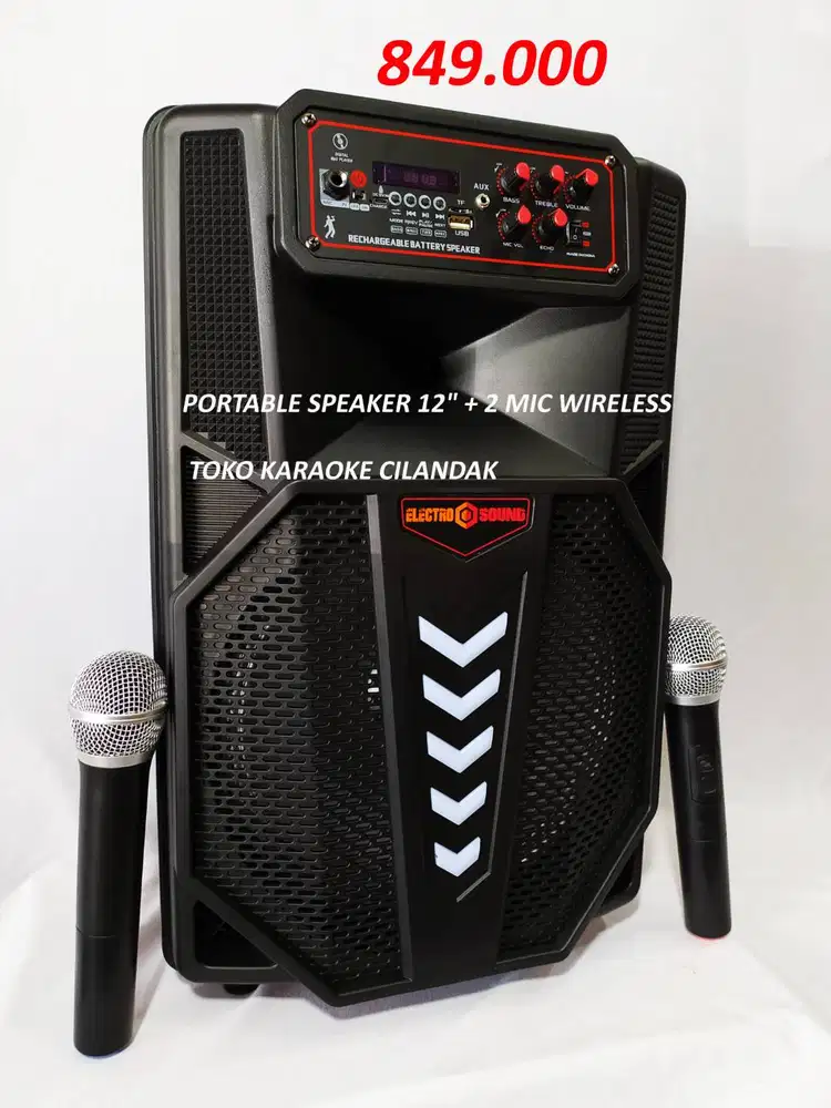 PORTABLE SPEAKER 15 INCHI lengkap 2 mic wireless ada aki ,listrik mati