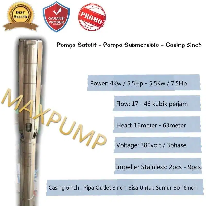 Mesin Pompa Air Satelit 5.5Hp 6inc Submersible Water Pump Sumur Bor 6