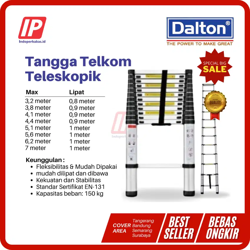 Tangga Teleskopik Single Dalton Tinggi 3,2 - 7 Meter