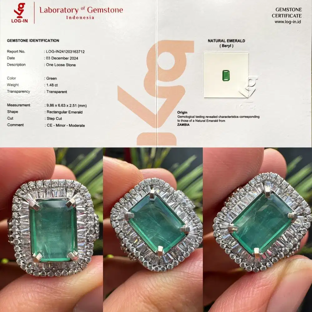 Natural Emerald Zambia 1.48crt Ce Minor moderate serti Log In