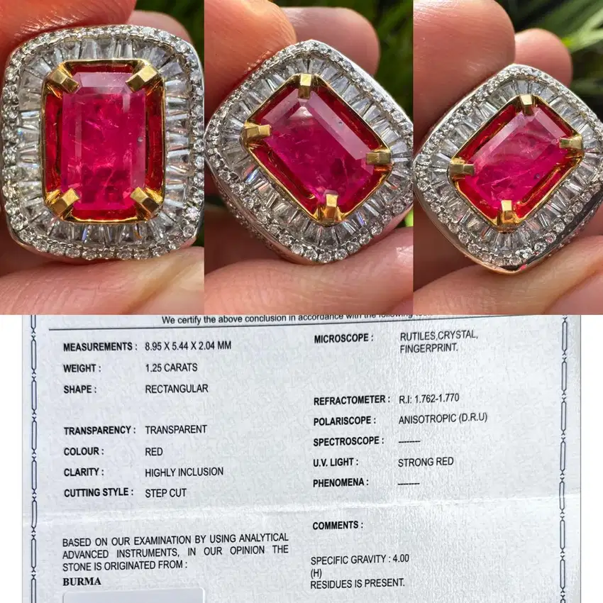 Natural Ruby Red Burma H(a) 1.25crt serti AGL Lab