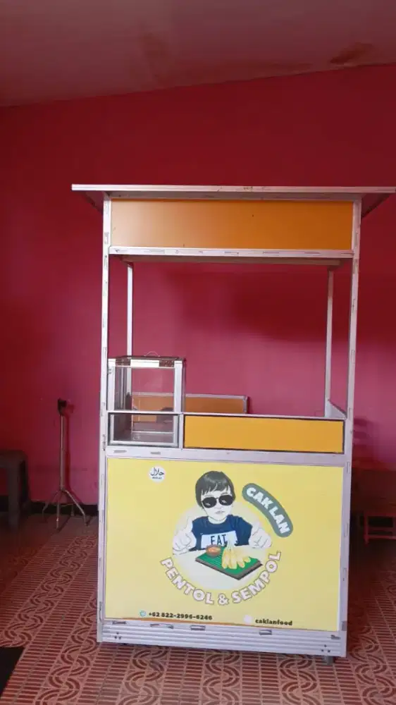 Rombong pentol dan sempol aluminium ada atap