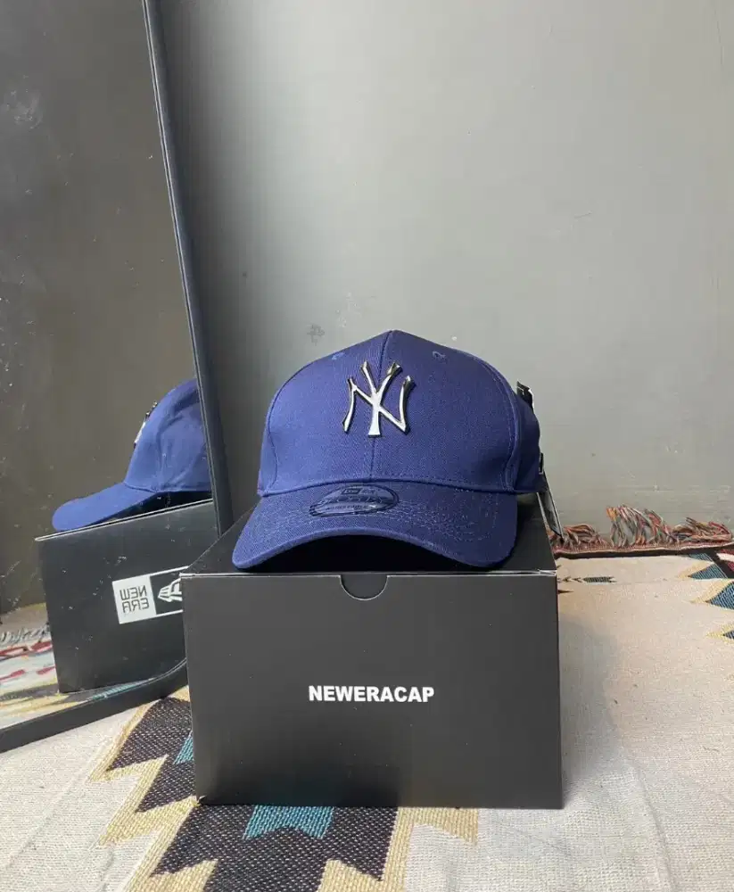 Topi Baseball MLB Caps New Era Logo NY Plat Besi Navy Silver