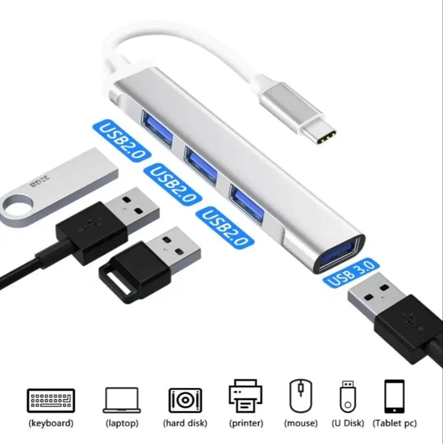 USB 3.0 Tipe C HUB 4 Port High Speed 4in1 Cocok tuk Laptop PC Desktop