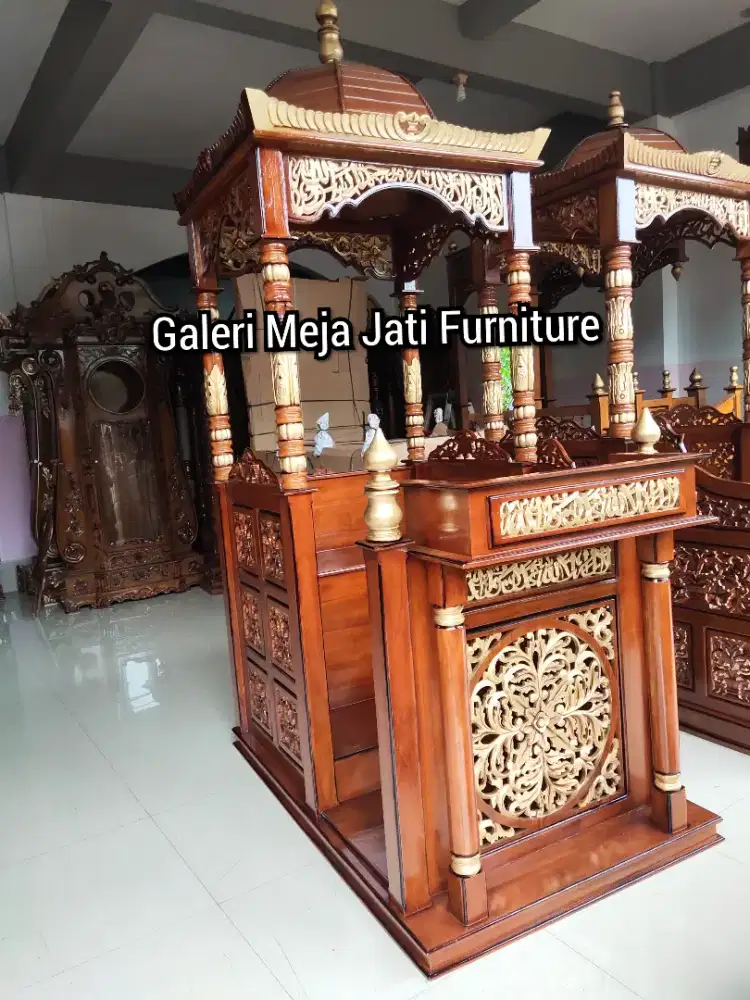 mimbar masjid kubah kayu jati
