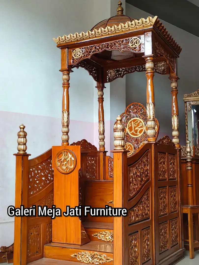mimbar kubah atap podium kayu jati A