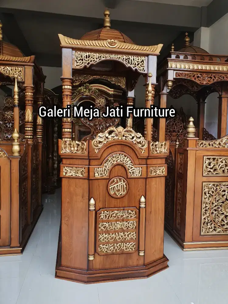 mimbar masjid kubah kayu jati atap motif